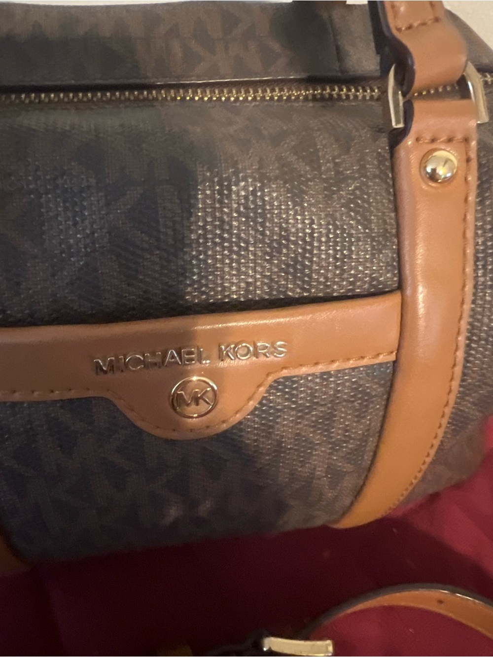 Michael Kors Brown Logo Satchel with Tan Leather Trim - Picture 2 of 5